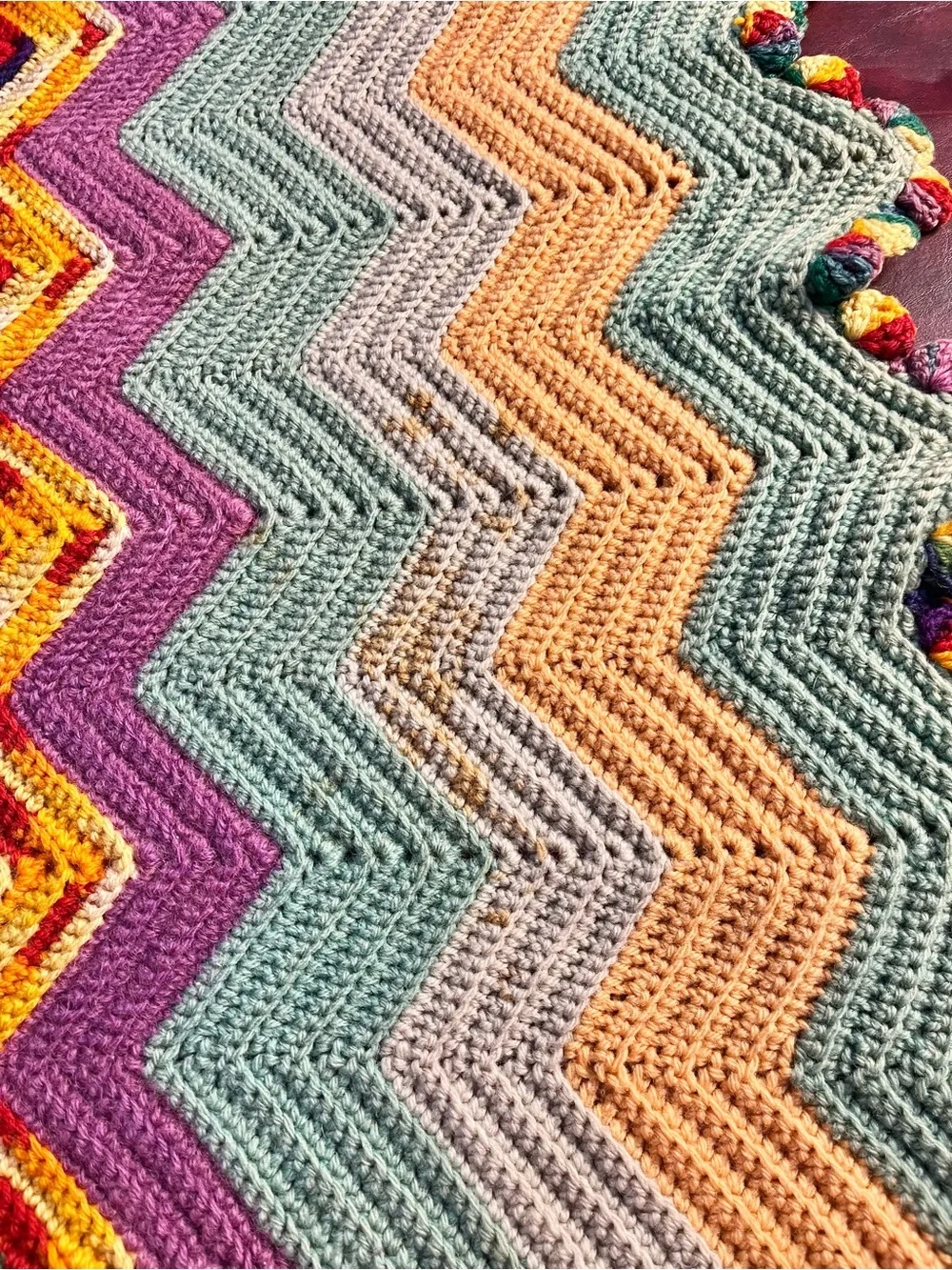 Vintage Crochet Chevron Afghan Throw Blanket Pastel Ripple 76”x38”